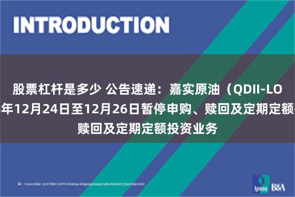 股票杠杆是多少 公告速递:嘉实原油(QDII-LOF)2024年12月24日至12月26日暂停申购、赎回及定期定额投资业务