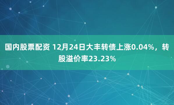 国内股票配资 12月24日大丰转债上涨0.04%,转股溢价率23.23%