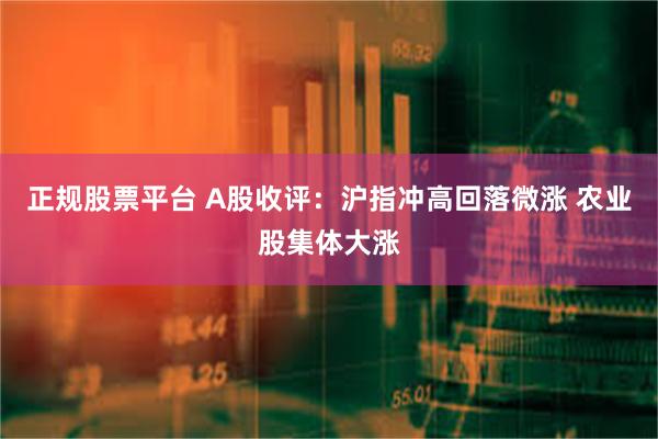 正规股票平台 A股收评:沪指冲高回落微涨 农业股集体大涨