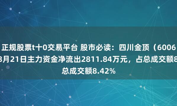 正规股票t十0交易平台 股市必读：四川金顶（600678）8月21日主力资金净流出2811.84万元，占总成交额8.42%